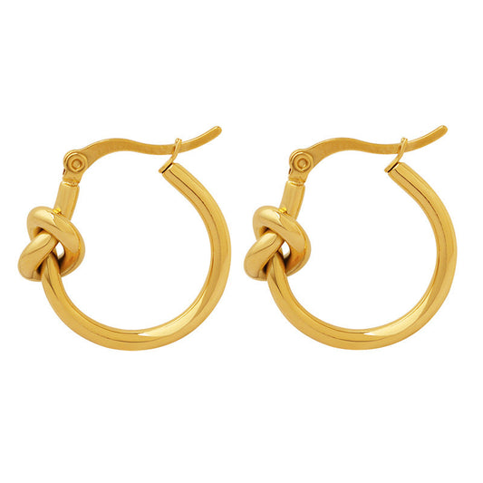 Gold Plated Knotted Circle Earrings – Titanium Steel, Geometric Design