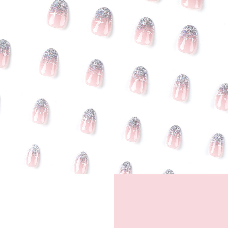 Sparkly Ombre Press-On Nails – Pink Silver Glitter Oval Set