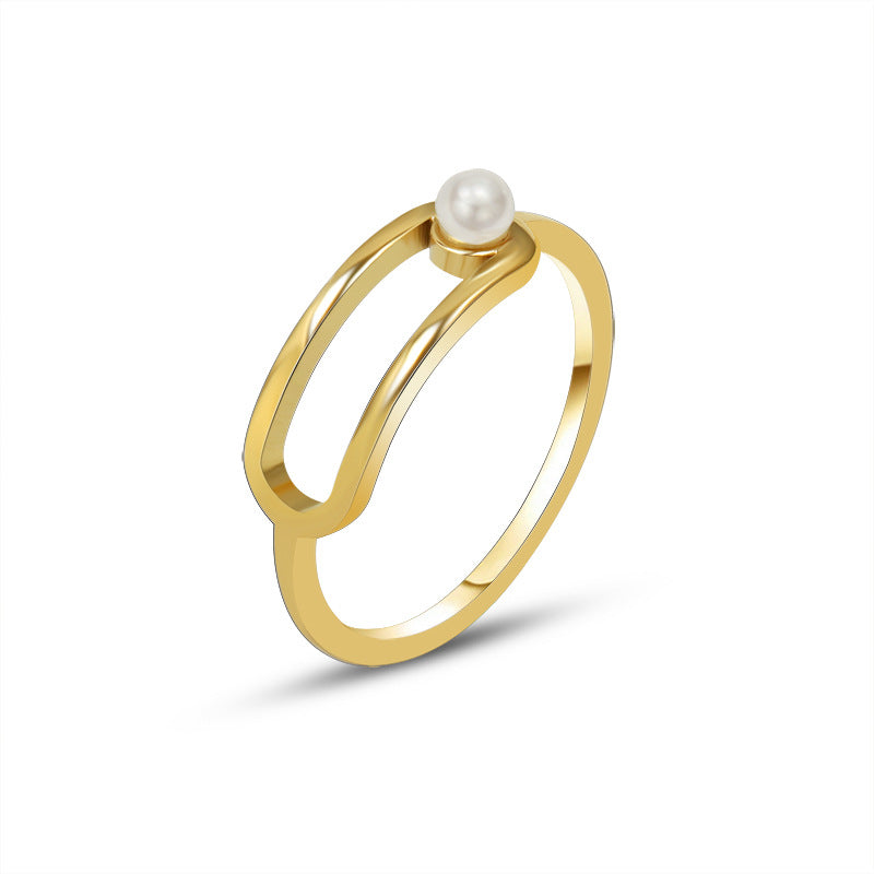 Open Frame Pearl Accent Ring – Elegant Minimal Titanium Steel Jewelry for Women