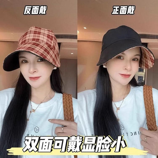 Women's Plaid Double-Sided Fisherman Hat – Retro Embroidered Hat