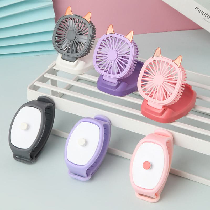 USB Rechargeable Watch Fan – Mini Wearable Fan with Colorful Lights