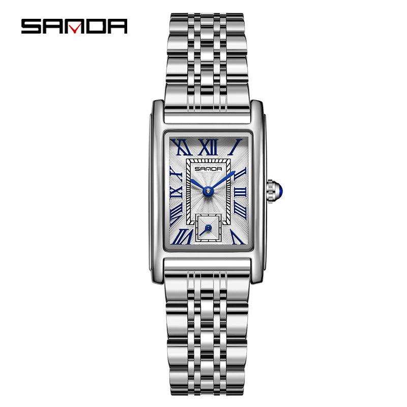 Sanda Women’s Classic Square Quartz Watch – Stainless Steel Strap, Semi-Waterproof Watch