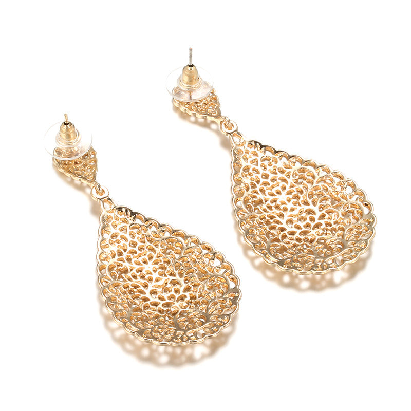 Rose Gold Leaf Hollow Earrings – Ethnic Style Geometric Jewelry