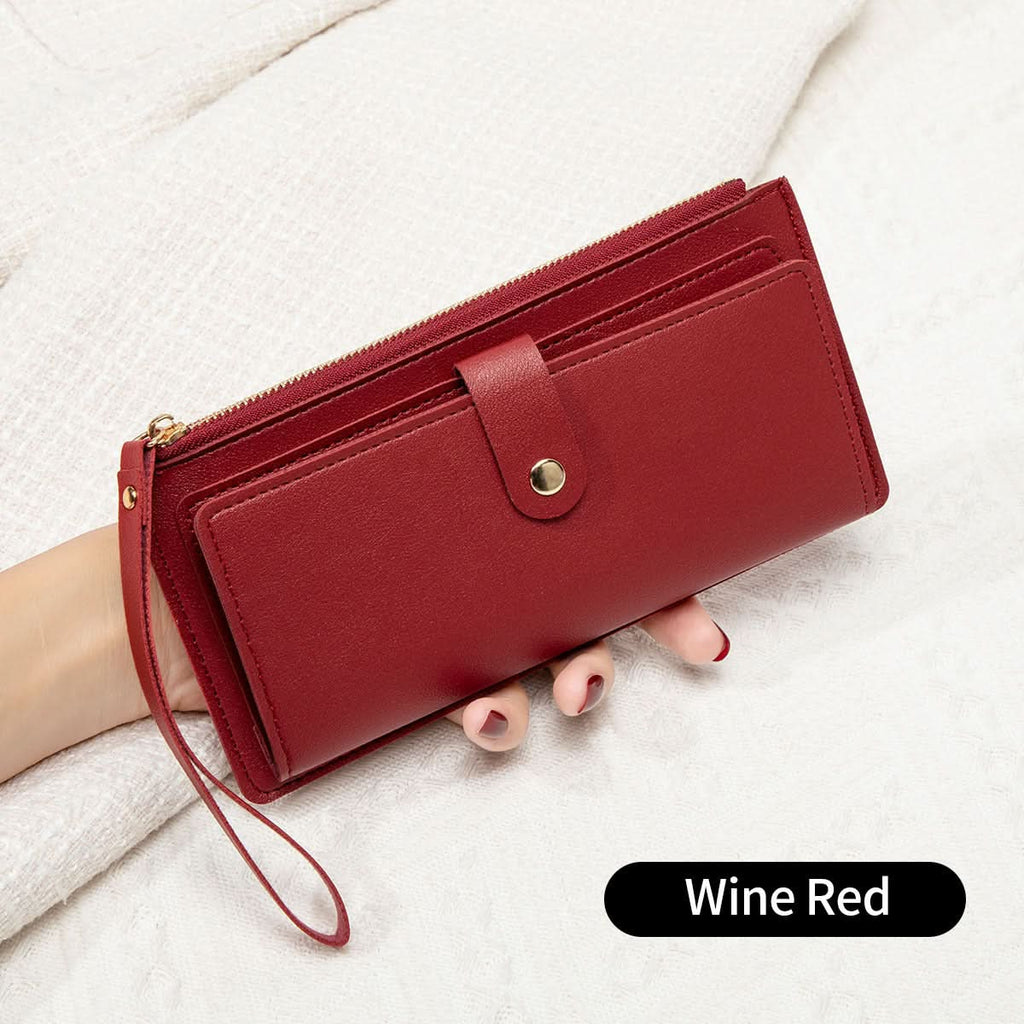Women's Korean Style Long Wallet – Multi-Card Slot, Zipper & Buckle Closure