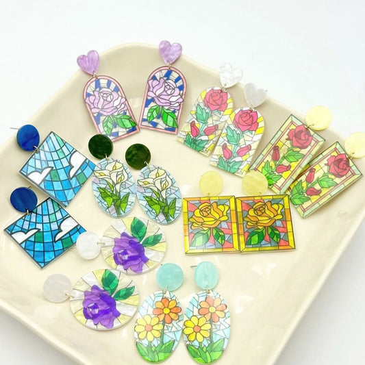 Hand-Painted Floral Acrylic Earrings – Unique Design