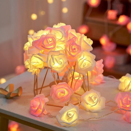 LED Rose String Lights – 10/20 Bulb Battery-Powered Floral Garland