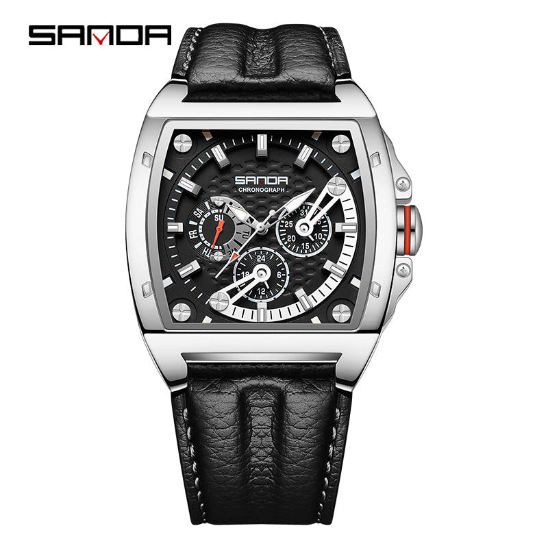 SANDA Luminous Square Men’s Quartz Watch – Leather Strap Business Waterproof Watch