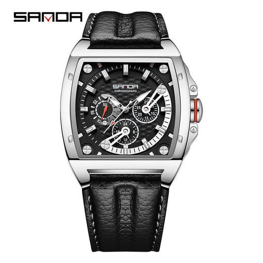 SANDA Luminous Square Men’s Quartz Watch – Leather Strap Business Waterproof Watch