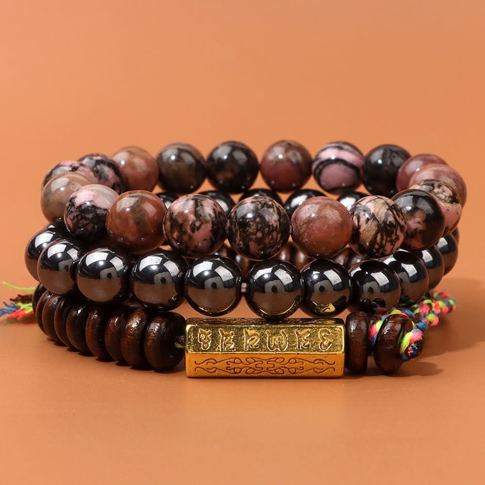 Unisex 3-Piece Tiger Eye & Agate Bead Bracelet Set – Six-Word Mantra