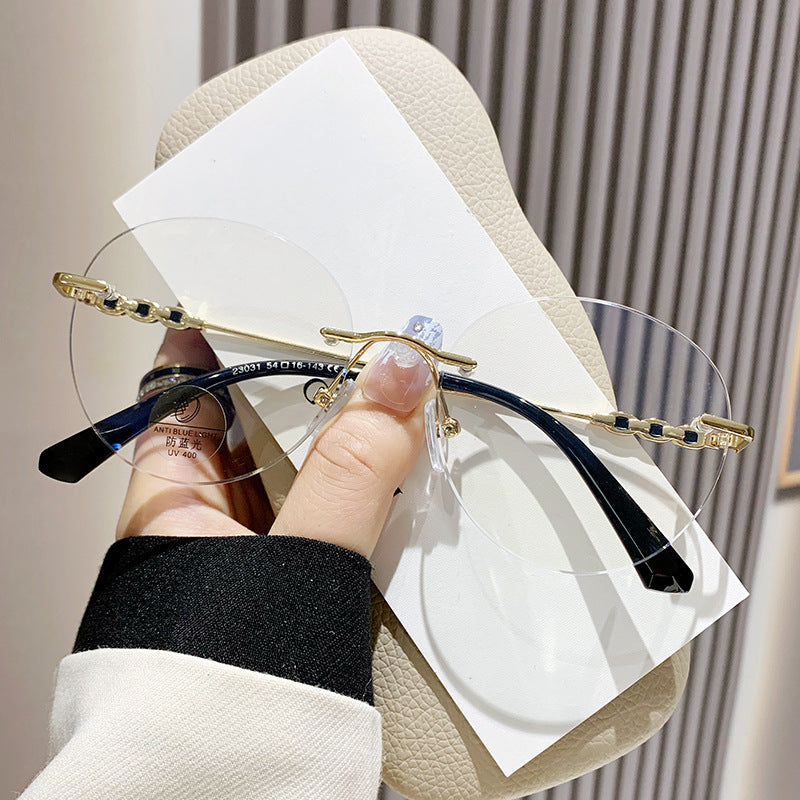 Ultra-Light Frameless Round Glasses – Korean Style Plain Eyewear for Men & Women