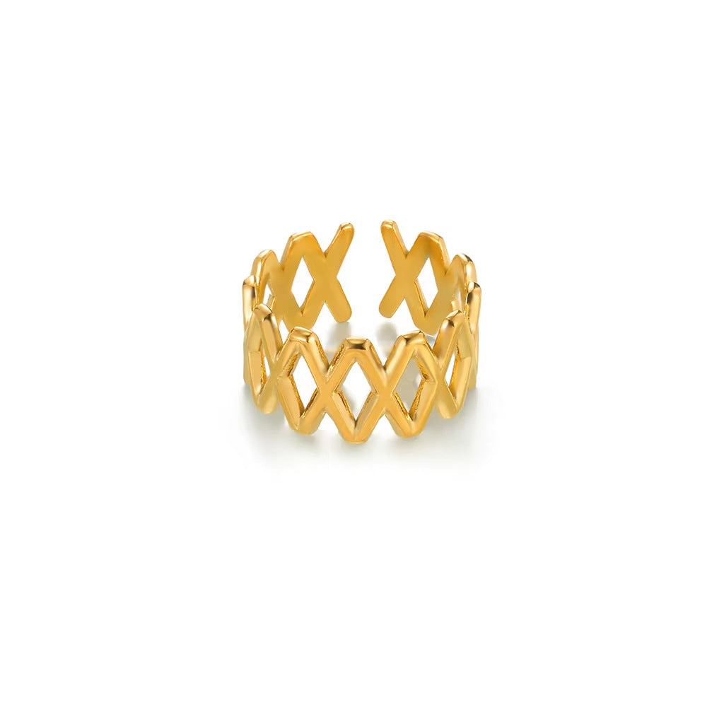 Modern Stainless Steel Pearl Ring – Adjustable Geometric Design, Minimalist Jewelry
