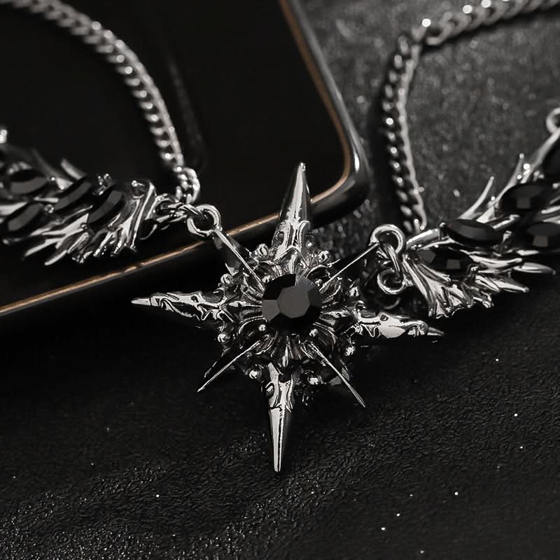 Men’s Six-Pointed Star Wing Necklace – Double-Layer Trendy Geometric Pendant