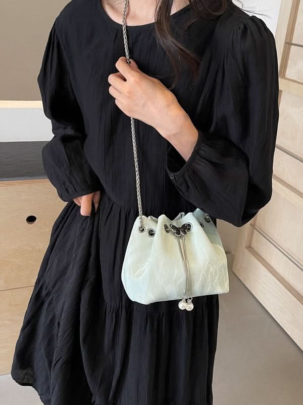 Women's Trendy PU Leather Bucket Bag – Small Chain Handbag