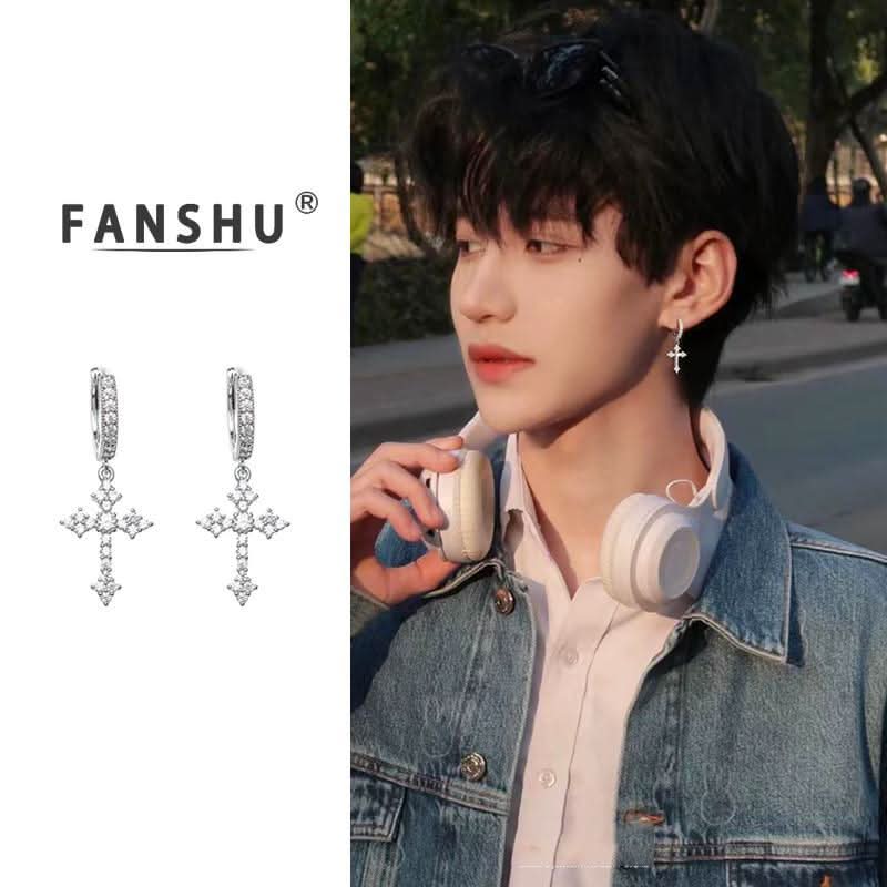 Silver Diamond Cross Earrings - Unisex