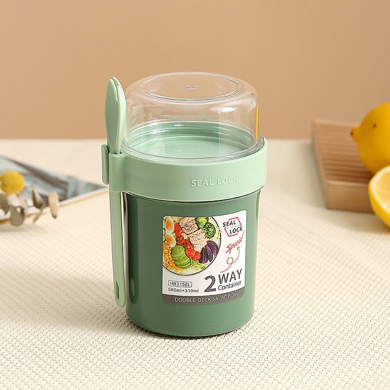 Double-Layer Yogurt & Salad Cup – Portable Breakfast Container with Fork