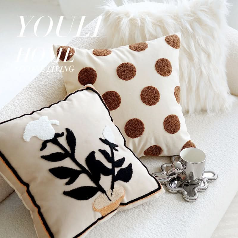 1 pc Premium High-Grade Retro Brown Plant Oatmeal Cream Sofa Pillow Cover