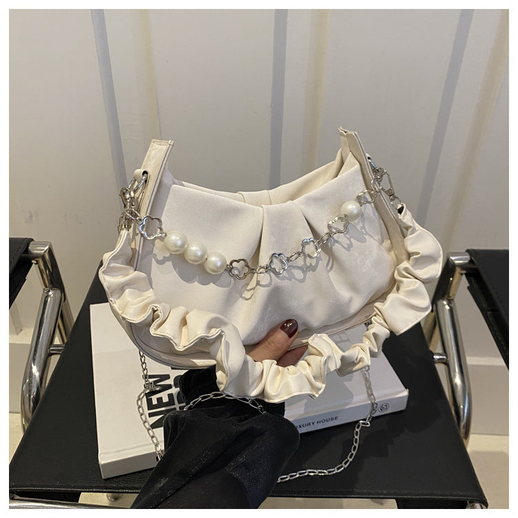Women's Velvet Pleated Shoulder Bag – Small Chain Underarm Purse for Summer Outfits