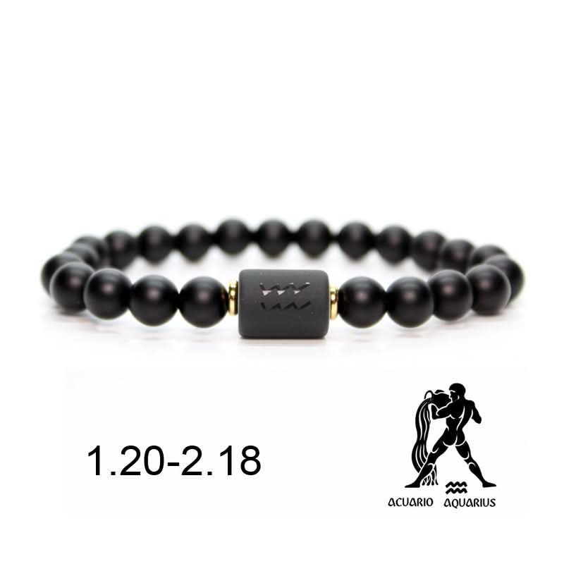 12 Constellations Black Agate Bracelet – Unisex Zodiac Bracelet