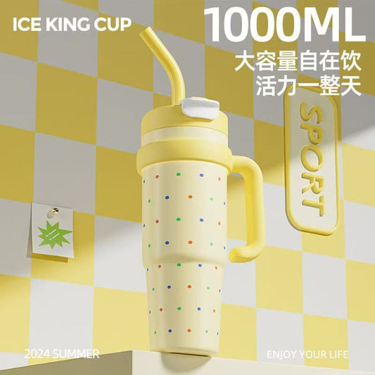 Large Capacity Straw Thermos Tumbler with Handle