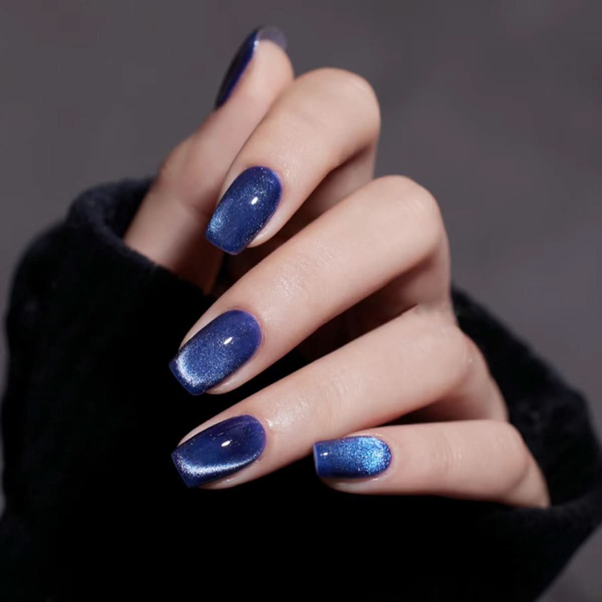 Black Crystal Cat's Eye Wearable False Nails – Finished Nail Art