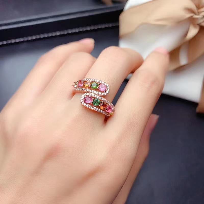 Rose Gold Adjustable Ring – Colorful Crystal Open Ring for Women