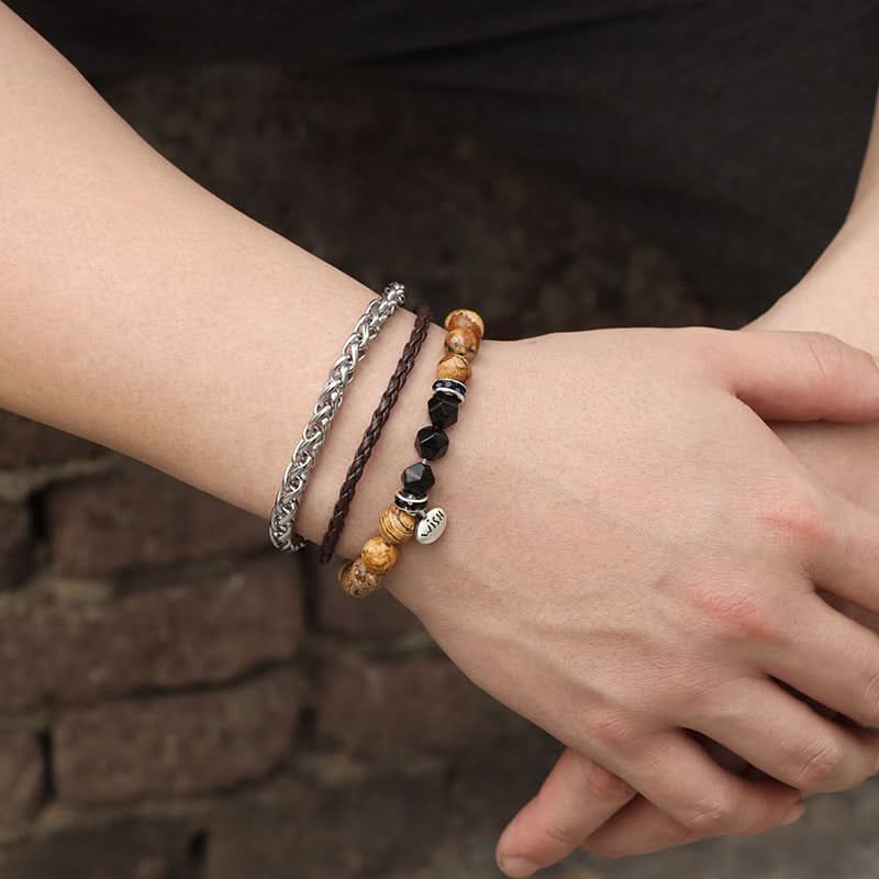 Men’s Retro 3-Piece Bracelet Set – Stylish Layered Design