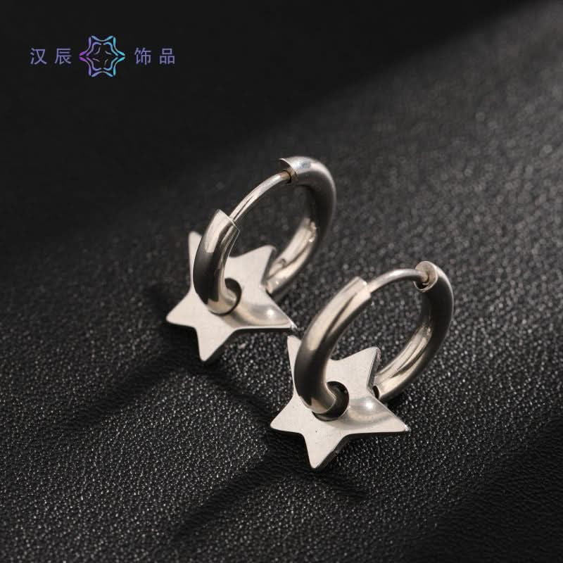 Men’s Titanium Steel Star Hoop Earrings – Trendy Unisex Jewelry