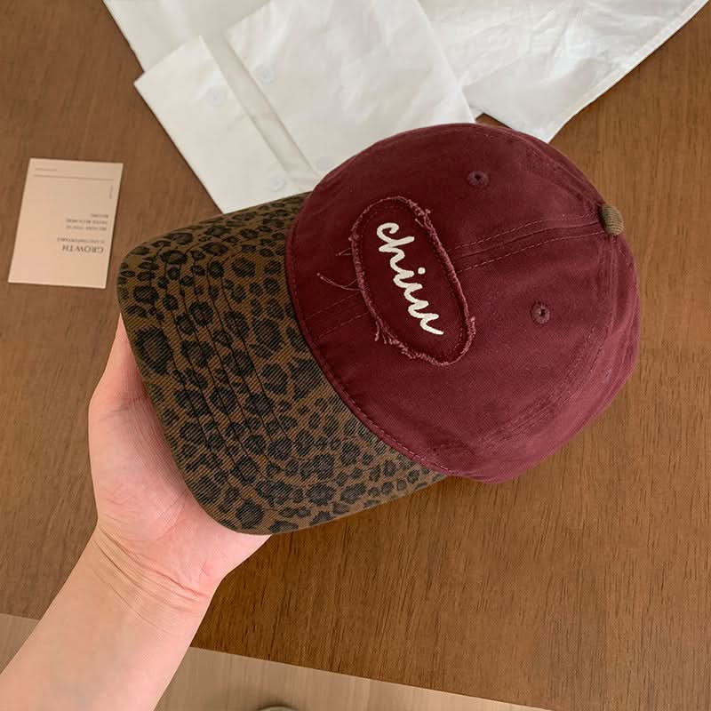 Retro Unisex Letter Baseball Cap – Curved Brim Hat with Leopard Print