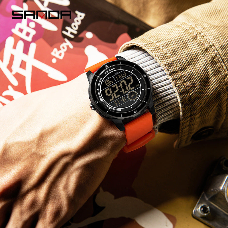 Sanda Men’s Sports Digital Watch – Multifunctional, Silicone Strap, Outdoor Student Watch