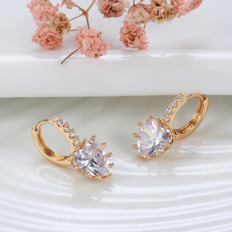 Rose Gold Heart Zircon Earrings – Ethnic Style Jewelry for Women