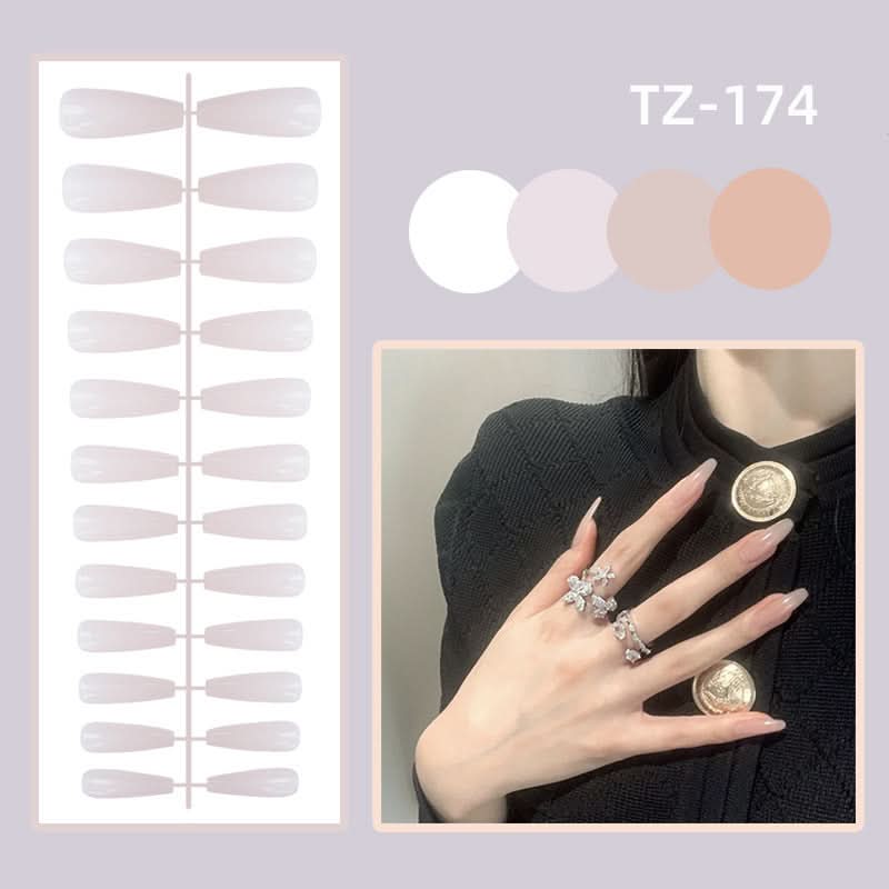 Long Ballet Shiny Trapezoidal Nail Stickers – 24-Piece Solid Color Set