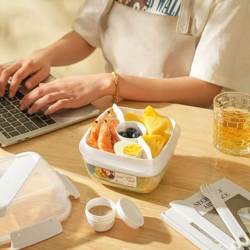 Double-Layer Square Lunch Box with Sauce Container – Microwave-Safe