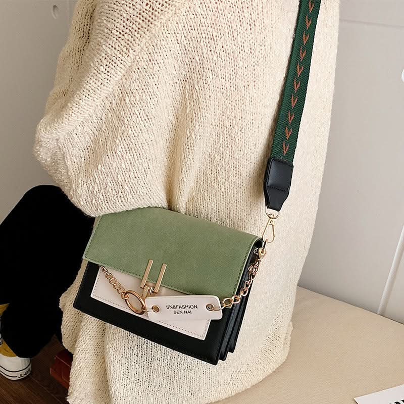 Women's Trendy Square Shoulder Bag with Lock Closure - Crossbody Bag