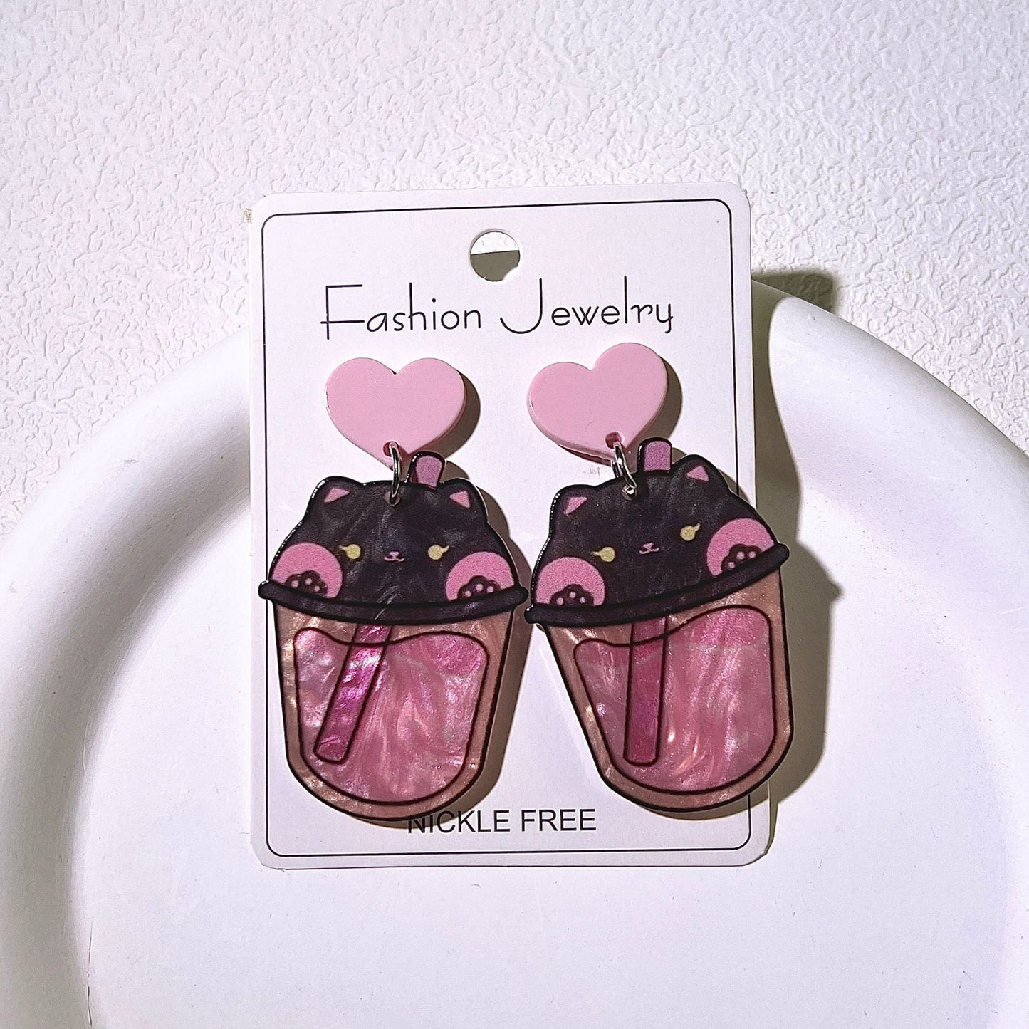 Cute Milk Tea Cup Earrings – Retro Acrylic Candy Color Jewelry for Girls