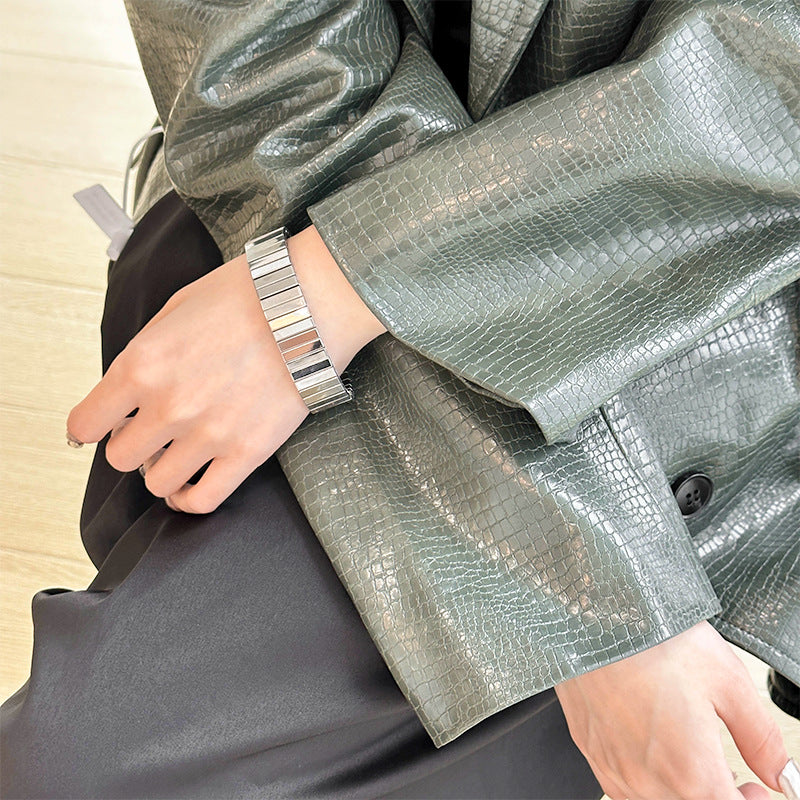 Women's Titanium Steel Geometric Bracelet – Minimalist Oval Design