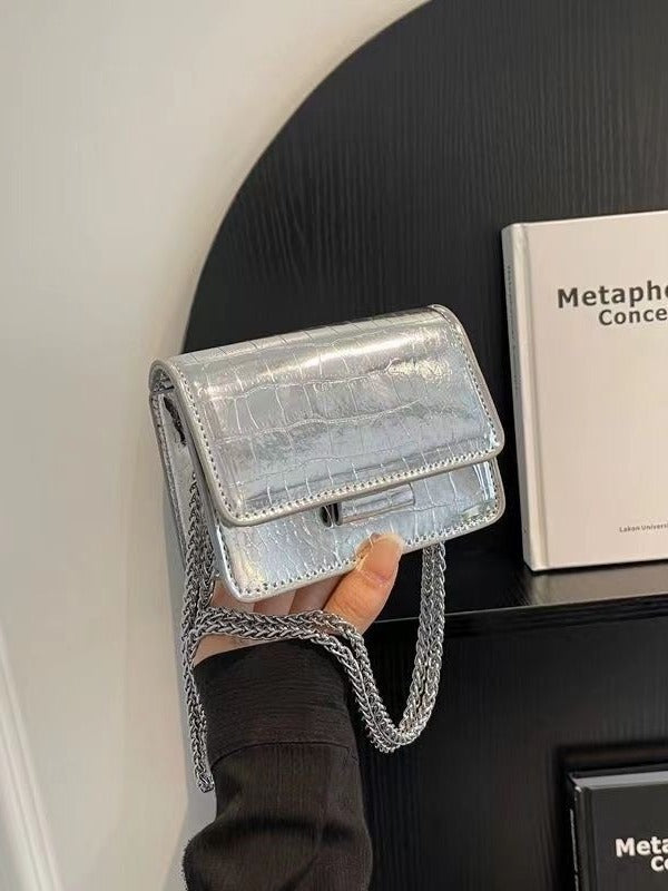 Mini Silver Chain Crossbody Bag – Small PU Shoulder Purse for Women