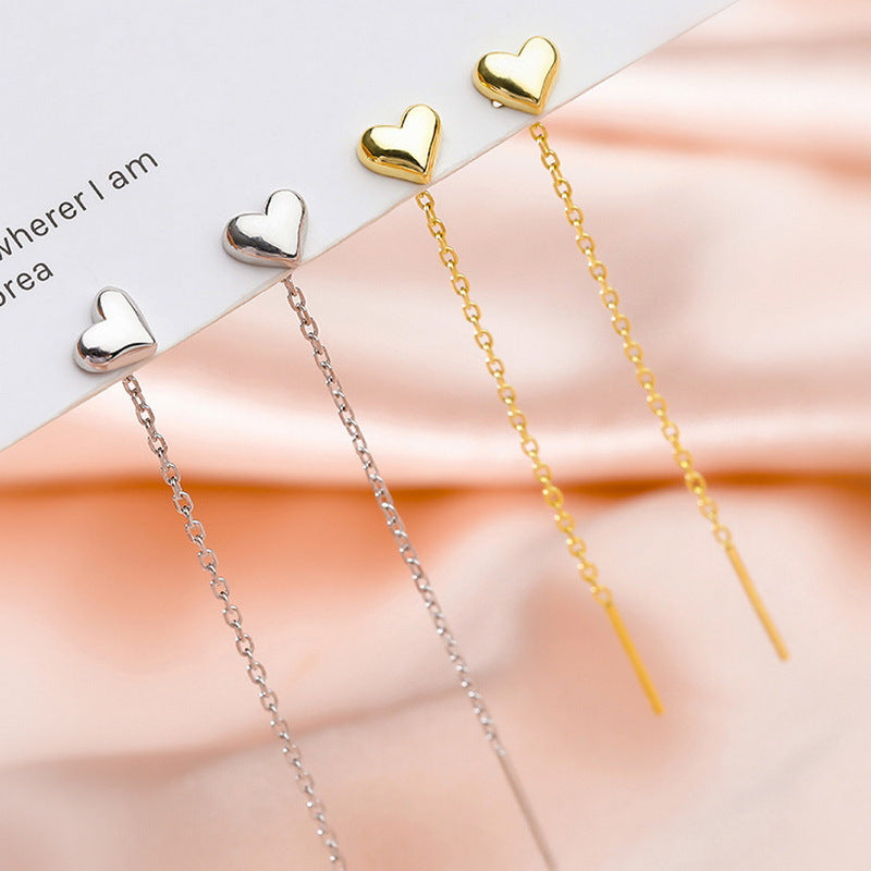 Silver Needle Heart Earrings – Korean Light Luxury Jewelry for Women