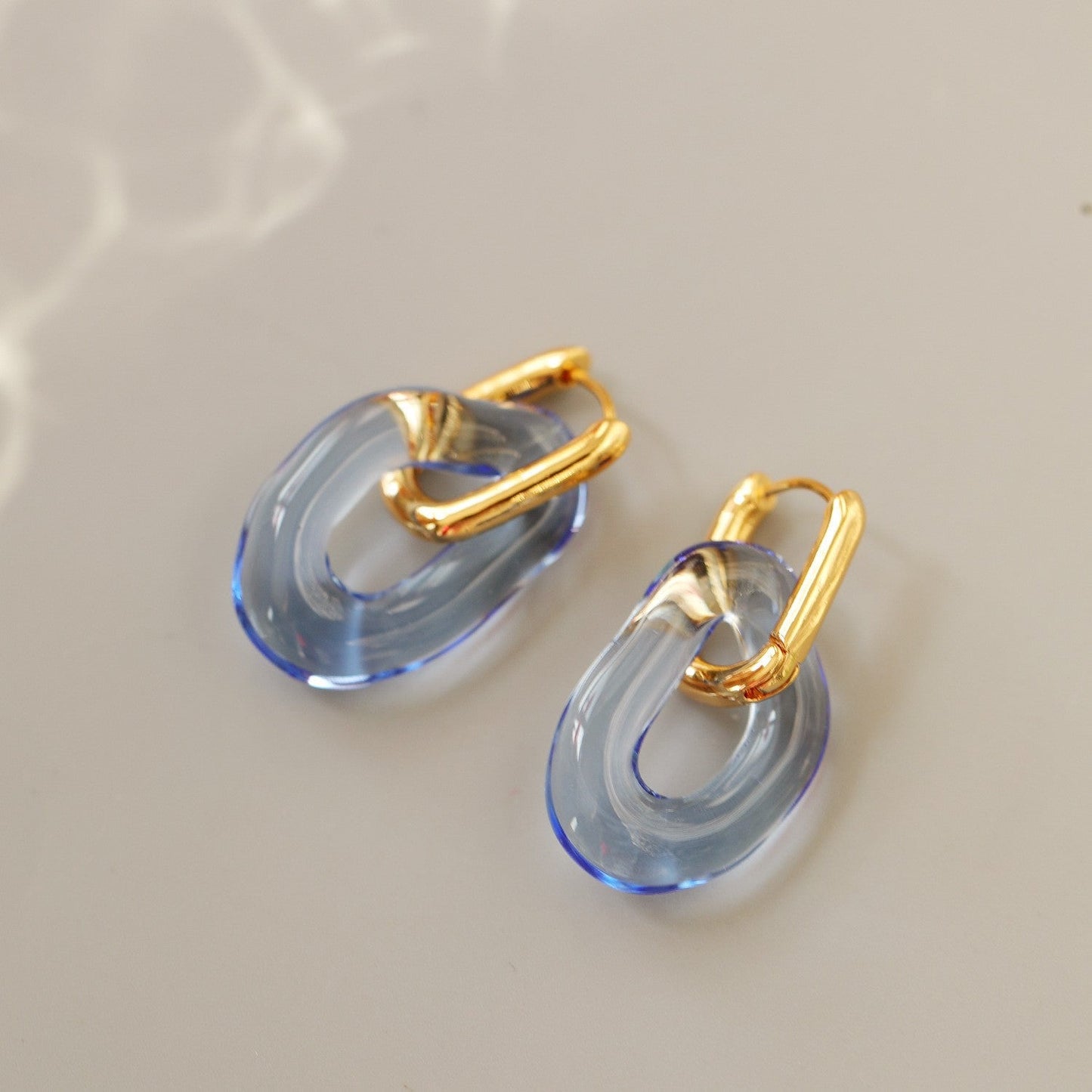 Blue Geometric Tassel Earrings – Electroplated Brass Jewelry