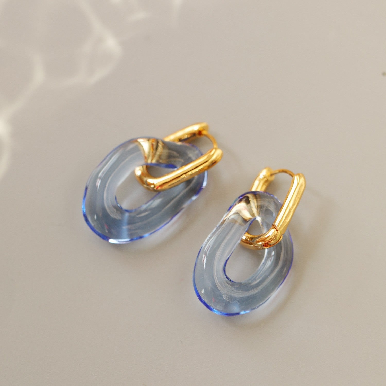 Blue Geometric Tassel Earrings – Electroplated Brass Jewelry