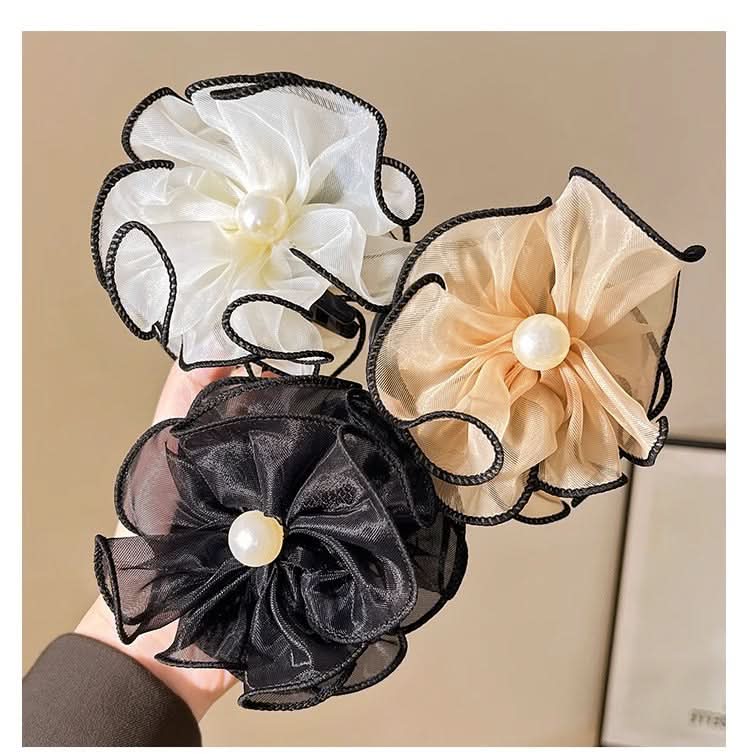 Set of 3 Women’s Flower Bud Hair Clips – Elegant Mesh Bun & Bead Shark Clips for Half-Up Hairstyles