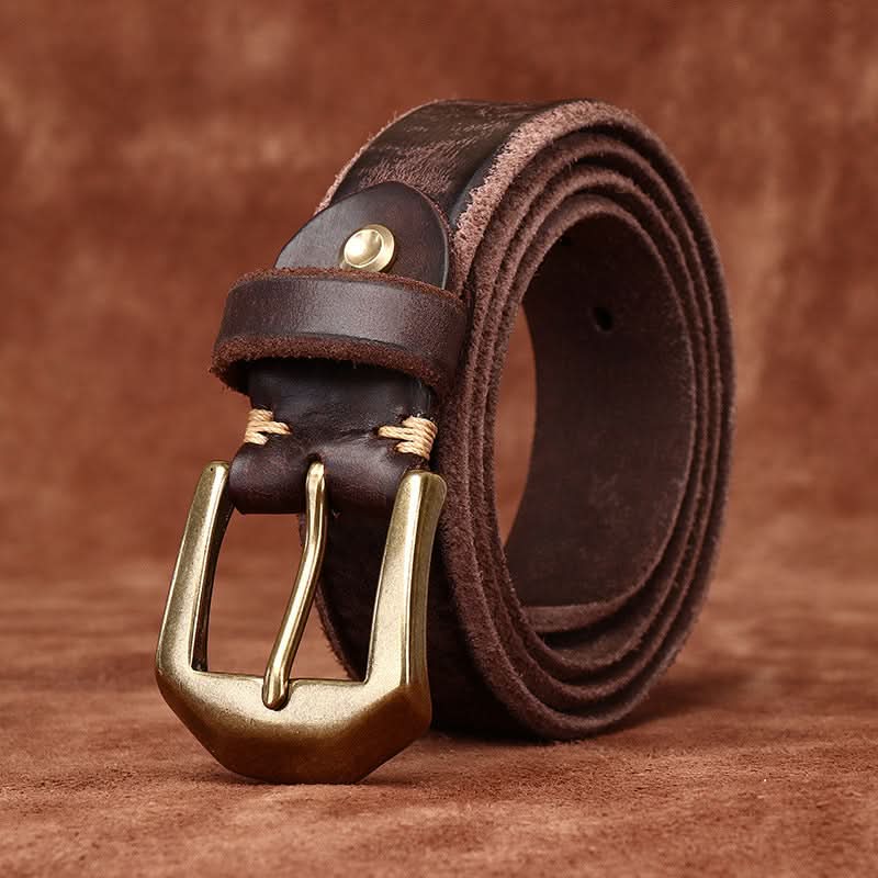 Men’s Vintage Thick Leather Belt – Copper Buckle