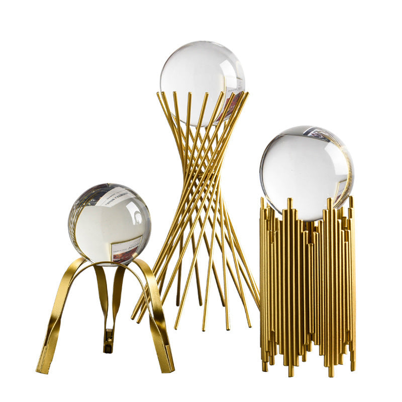 Modern Gold Geometric Crystal Ball Decor – Elegant Alloy Decorative Holder