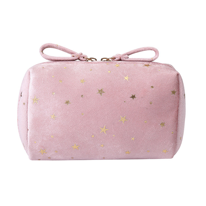 Velvet Star Clutch Cosmetic Bag – Flannel Makeup Organizer, Light Luxury Travel Storage