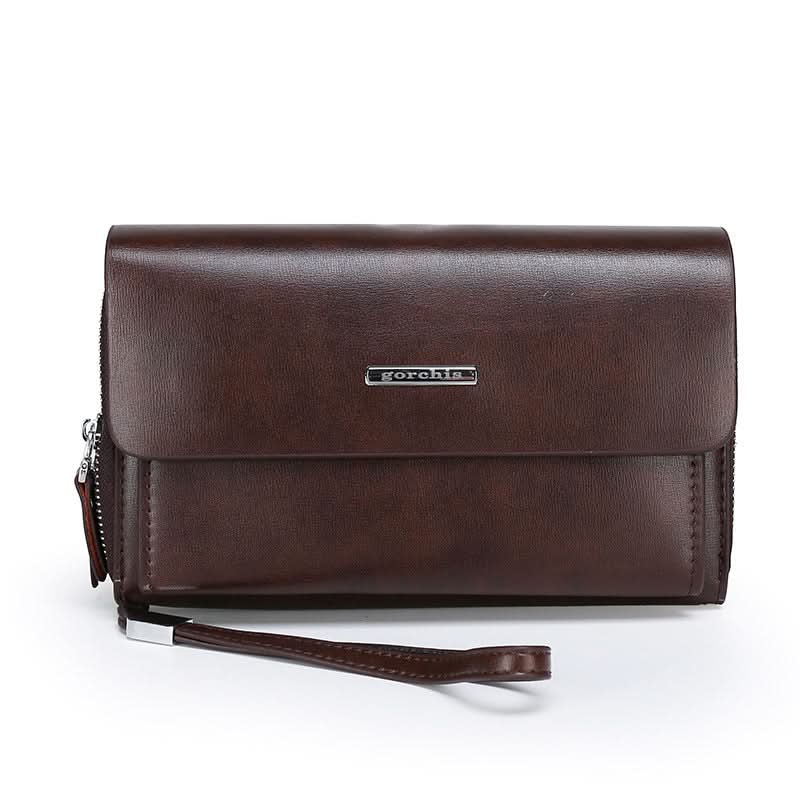 Men’s PU Leather Business Handbag – Double Zipper Wallet & Travel Clutch