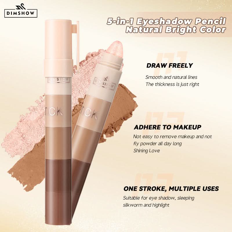 DIMSHOW 5-Color Eyeshadow Stick Set – Waterproof, Pearlescent & Matte, Easy Blend