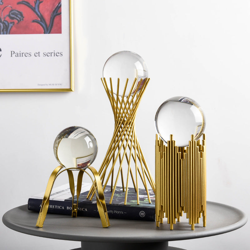 Modern Gold Geometric Crystal Ball Decor – Elegant Alloy Decorative Holder
