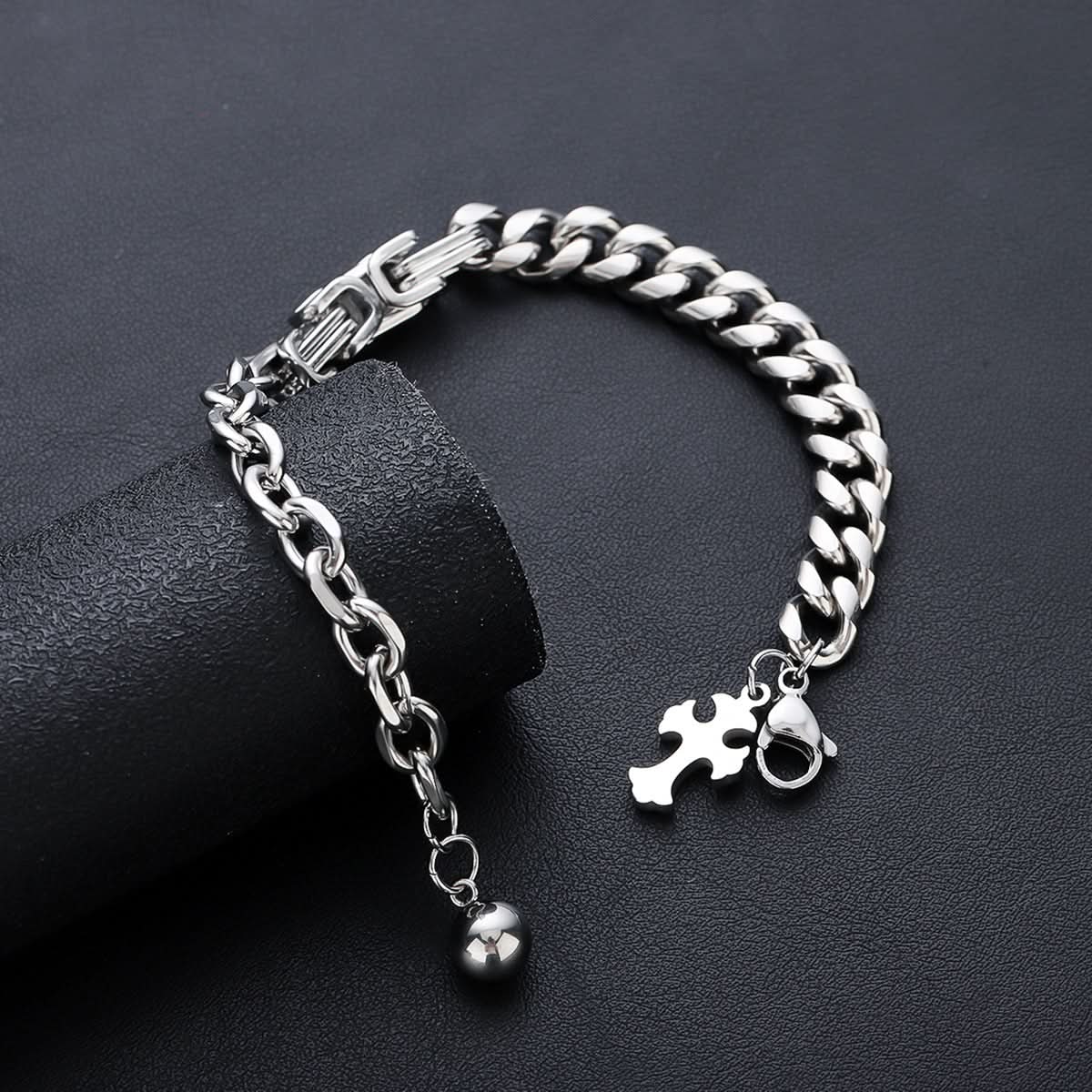 Men’s Double Cross Pendant Necklace & Bracelet – Hip-Hop Fashion Jewelry