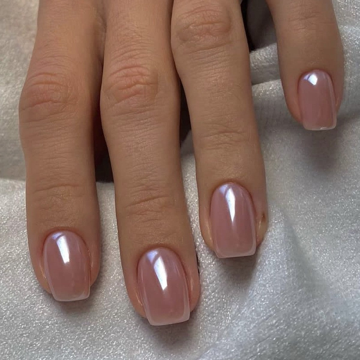 Short Square Press-On Nails – Pearl Pink Glossy Minimalist Acrylic Set