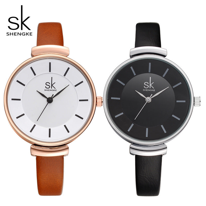 SK Women’s Quartz Leather Strap Watch – Elegant Waterproof Alloy Timepiece