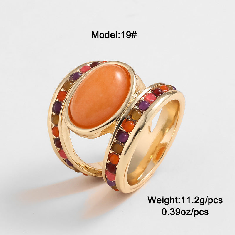 Vintage Turquoise Tiger Eye Ring – Antique Oval Gem Statement Ring for Women